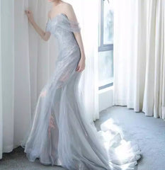 Purple💜 Sweetheart Sequin Mermaid Gown-Fairytale Beaded Tulle Train Long Prom Dress for Events ED01264