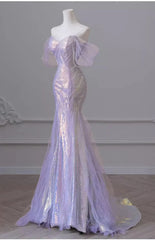Purple💜 Sweetheart Sequin Mermaid Gown-Fairytale Beaded Tulle Train Long Prom Dress for Events ED01264