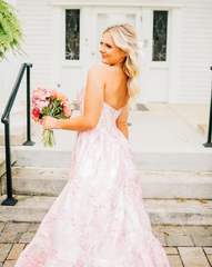 Pink A-Line Sweetheart Floral Printed Long Prom Dresses ED01313