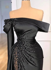 Sheath Off-The-Shoulder Long Sleeves Satin/Sequined Prom Dresses ED01374