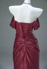 🐟Elegant Mermaid Pleated Satin Evening Dress - Glam Prom Dress for Graduation 💎 Quinceanera with Off-the-Shoulder Design ED01456