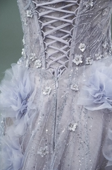 Light Purple A-line Off-the-Shoulder Tulle Sequin Long Prom Dress, Sweet Appliqué Beaded Evening Dress ED01488