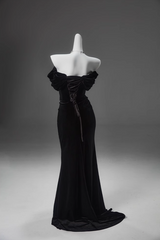 Black Mermaid Off-the-shoulder Velvet Long Prom Dress, Elegant Quinceanera Dress ED01490