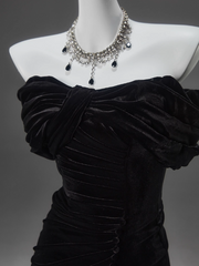 Black Mermaid Off-the-shoulder Velvet Long Prom Dress, Elegant Quinceanera Dress ED01490