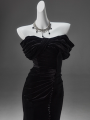 Black Mermaid Off-the-shoulder Velvet Long Prom Dress, Elegant Quinceanera Dress ED01490