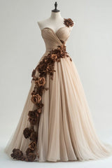A-line Sweetheart Neckline Tulle Applique Long Prom Dress, Vintage Evening Gown ED01491