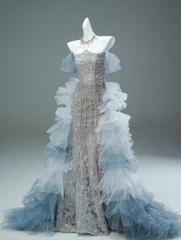 Mermaid Off-the-shoulder Tulle Sequin Long Ball Gown, Elegant Rhinestone Evening Gown ED01497