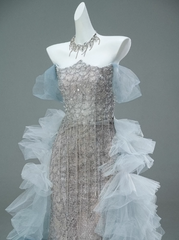 Mermaid Off-the-shoulder Tulle Sequin Long Ball Gown, Elegant Rhinestone Evening Gown ED01497