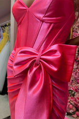 Spaghetti Straps V-Neck Satin Mermaid Prom Dress with Bow ED01506