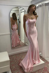 Cute Mermaid Scoop Neck Pink Satin Long Prom Dress ED01507