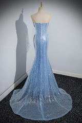Blue Mermaid Sequin Sheer Straps Scalloped Long Prom Dress ED01509
