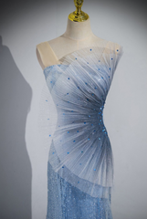 Blue Mermaid Sequin Sheer Straps Scalloped Long Prom Dress ED01509