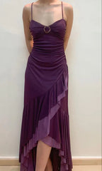 A-line Sweetheart High Low Party Dress, Purple Spaghetti Straps Prom Dress ED01512
