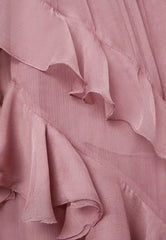 Pink V-Neck Chiffon Pleated Sleeveless Back Zippered Long Prom Dress Beautiful Party Dress ED01514