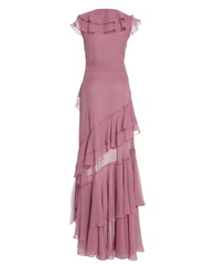 Pink V-Neck Chiffon Pleated Sleeveless Back Zippered Long Prom Dress Beautiful Party Dress ED01514