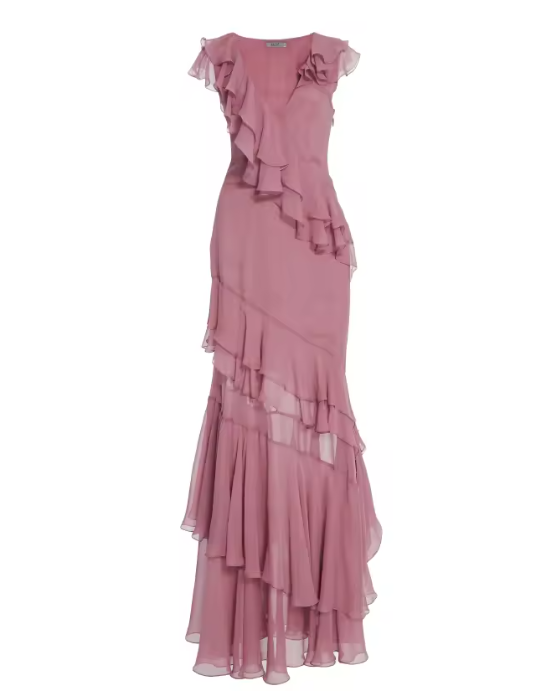 Pink V-Neck Chiffon Pleated Sleeveless Back Zippered Long Prom Dress Beautiful Party Dress ED01514