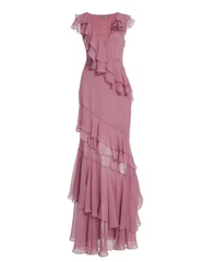 Pink V-Neck Chiffon Pleated Sleeveless Back Zippered Long Prom Dress Beautiful Party Dress ED01514