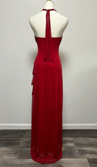 Burgundy A-line Halter V Neck Chiffon Backless Prom Dress,Bridesmaid Dress With Ankle Length ED01515