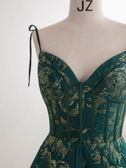 Dark Green A-line Spaghetti Strap Satin Long Prom Dress Sweetheart Neckline Retro Bridal Dress  ED01523