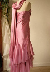 Gorgeous  A-line Pink Spaghetti Strap Satin Applique Retro Prom Dress Birthday Party Dress ED01528