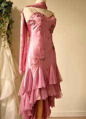 Gorgeous  A-line Pink Spaghetti Strap Satin Applique Retro Prom Dress Birthday Party Dress ED01528