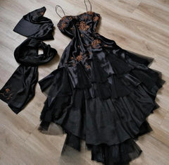 Gorgeous  A-line Pink Spaghetti Strap Satin Applique Retro Prom Dress Birthday Party Dress ED01528