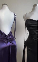 Navy Blue Spaghetti Strap Satin Bodycon Elegant Prom Dress Evening Dress ED01531