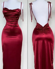 Navy Blue Spaghetti Strap Satin Bodycon Elegant Prom Dress Evening Dress ED01531