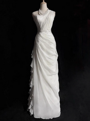 White Bodycon Satin Tulle Long Prom Dress Simple Wedding Dress ED01535