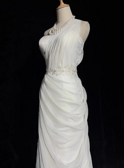 White Bodycon Satin Tulle Long Prom Dress Simple Wedding Dress ED01535