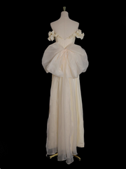 Light Yellow A-line Satin Off-shoulder Tulle Long Prom Dress Graduation Prom Dress Wedding Dress ED01536