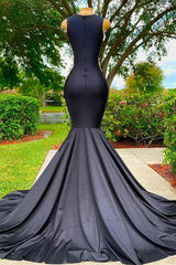 Black Mermaid V-neck Appliques Lace Sequined Long Prom Dress ED01537