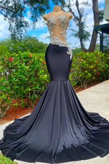 Black Mermaid V-neck Appliques Lace Sequined Long Prom Dress ED01537