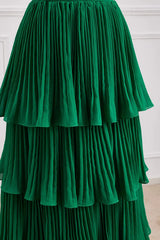 Hunter Green A-line Chiffon Strapless Layers Long Prom Dress Formal Evening Dress ED01540
