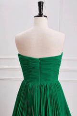 Hunter Green A-line Chiffon Strapless Layers Long Prom Dress Formal Evening Dress ED01540
