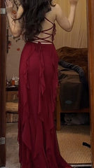 A-Line Spaghetti Straps Chiffon Long Prom Dress Formal Evening Dress ED01543