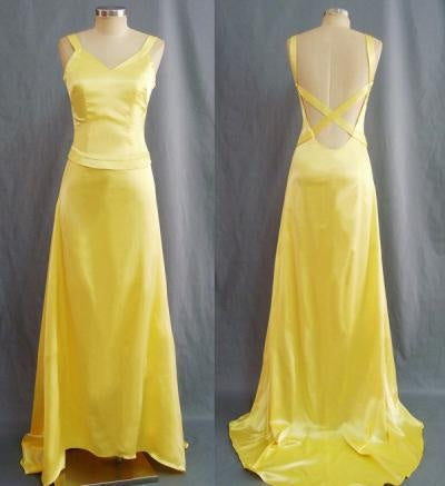Simple Mermaid V Neck Yellow Backless Long Prom Dress ED01547