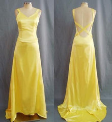 Simple Mermaid V Neck Yellow Backless Long Prom Dress ED01547