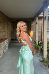 Simple Yellow 💛A-Line Long Prom Dress for Party&Birthday-V Neck Satin Beautiful Backless Formal Evening Dress ED01548