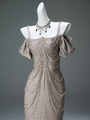 Spaghetti Straps Mermaid Beading Satin Long Prom Dress Rhinestone Formal Evening Dress ED01550