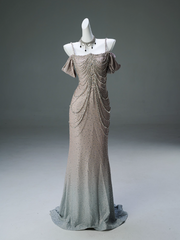 Spaghetti Straps Mermaid Beading Satin Long Prom Dress Rhinestone Formal Evening Dress ED01550