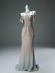 Spaghetti Straps Mermaid Beading Satin Long Prom Dress Rhinestone Formal Evening Dress ED01550