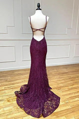 Elegant 💜Grape Mermaid Gown for Prom Charming Spaghetti Straps Applique Formal Evening Dress With Slit ED01559