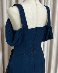 Glitter ✨Gradient Blue Prom Dress for Birthday& Pool Party-Elegant V-neck Spaghetti Straps Evening Dress ED01564