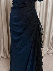 Glitter ✨Gradient Blue Prom Dress for Birthday& Pool Party-Elegant V-neck Spaghetti Straps Evening Dress ED01564