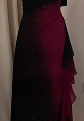 Glitter ✨Gradient Blue Prom Dress for Birthday& Pool Party-Elegant V-neck Spaghetti Straps Evening Dress ED01564