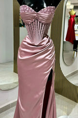 Chic Mermaid Spaghetti StrapsSatin  Long Formal Dress with Beading ED01569
