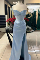 Chic Mermaid Spaghetti StrapsSatin  Long Formal Dress with Beading ED01569