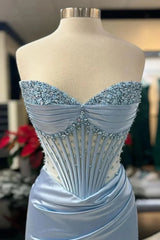 Chic Mermaid Spaghetti StrapsSatin  Long Formal Dress with Beading ED01569