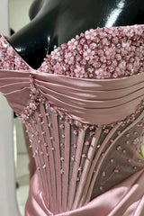 Chic Mermaid Spaghetti StrapsSatin  Long Formal Dress with Beading ED01569